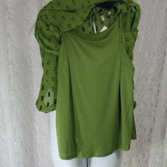 Green & Black 2 piece Blouse and Tank Set Size L NWT - Picture 3 of 5